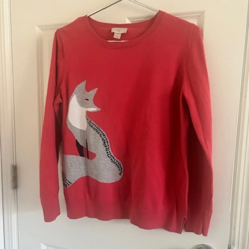 LOFT Coral Sweater with Fox Design - Picture 2 of 7